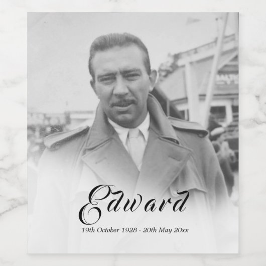 Funeral Memorial Male Simple Black en White Foto Wijn Etiket (Enkel label)