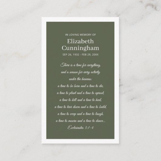 Funeral Memorial Modern and Simple Photo Card Visitekaartje (Achterkant)