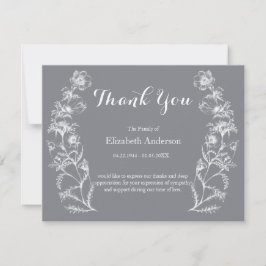 Funeral Memorial Modern Floral Grey Bedankkaart