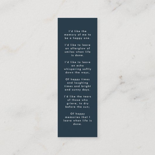 Funeral Memorial | Modern Navy Mini Bladwijzer Kaa Mini Visitekaartje (Achterkant)