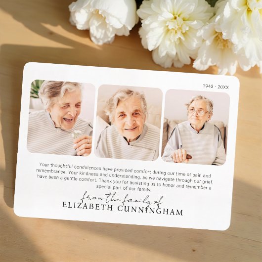Funeral Memorial Modern Simple 3 Photos Bedankkaart