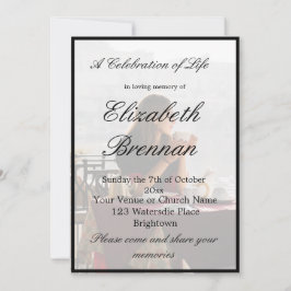 Funeral Memorial Monogram Elegant Black Inv Kaart