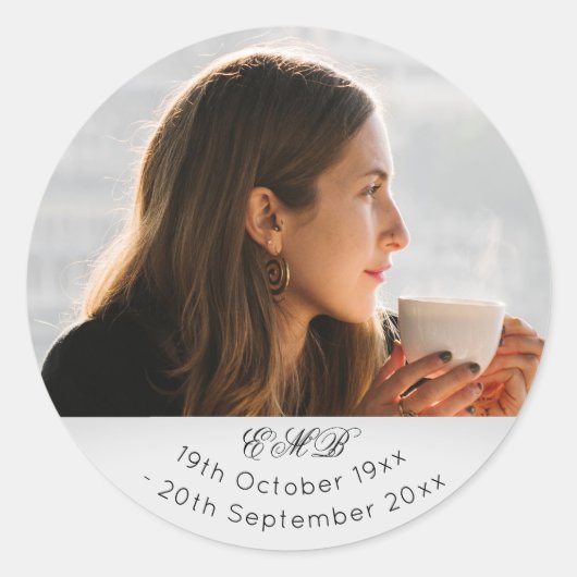 Funeral Memorial Monogram Ronde Sticker (Voorkant)