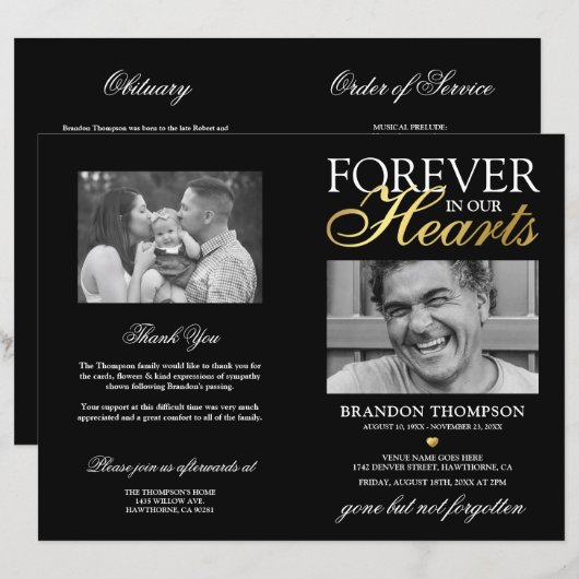 Funeral Memorial Order of Service Photo Programme (Voorkant / Achterkant)