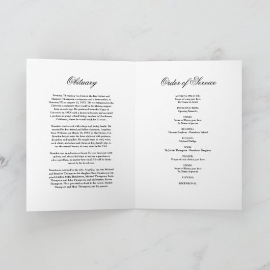 Funeral Memorial Order of Service Programme Programma (Binnen)