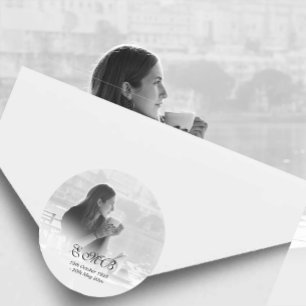 Funeral Memorial Overlay Foto Simple Monogram Ronde Sticker