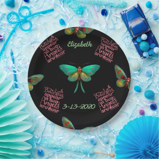 Funeral Memorial Personalized Butterfly Angels Papieren Bordje (Feest)