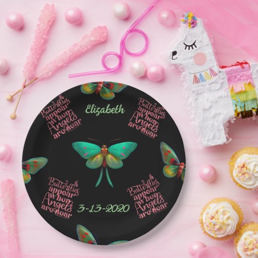 Funeral Memorial Personalized Butterfly Angels Papieren Bordje (Feest)
