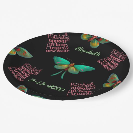 Funeral Memorial Personalized Butterfly Angels Papieren Bordje (Gekanteld)