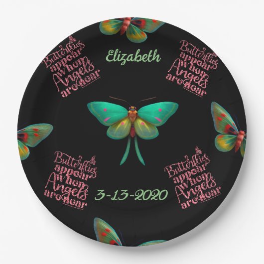 Funeral Memorial Personalized Butterfly Angels Papieren Bordje (Voorkant)