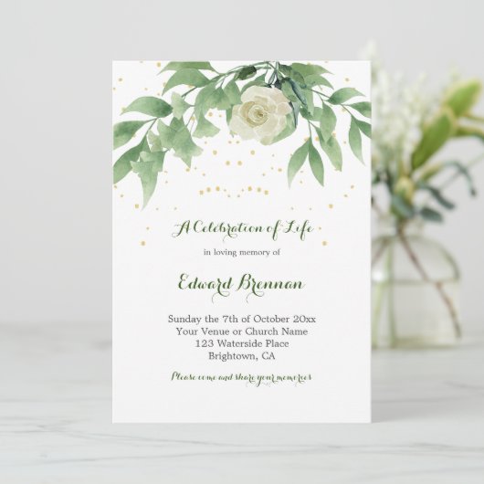 Funeral Memorial Photo Elegant Roos Foliage Kaart (Staand voorkant)