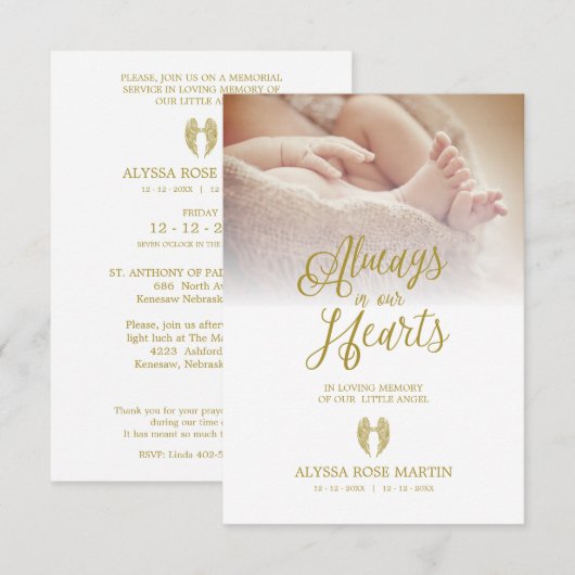 Funeral Memorial Photo Litlle Angel Wings Dear One (Voorkant / Achterkant)