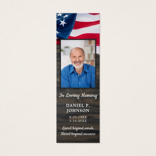 Funeral Memorial Photo Patriotic Prayer Bladwijzer Mini Visitekaartjes (Voorkant)