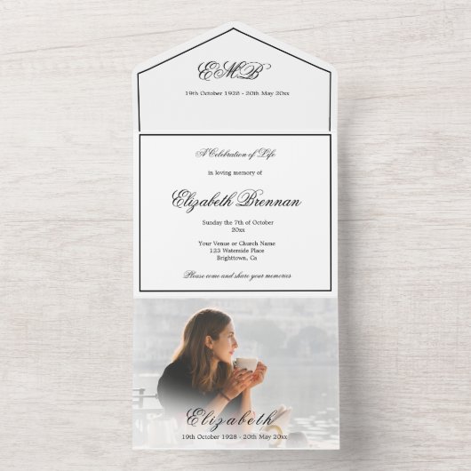 Funeral Memorial Photo Simple Elegant All In One Uitnodiging (Binnen)