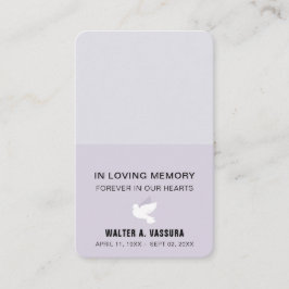 Funeral Memorial Prayer Dove Photo Card Visitekaartje