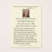 Funeral Memorial Prayer Floral Rosary Visitekaartje (Achterkant)