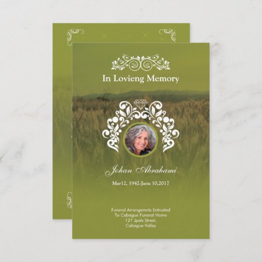 Funeral Memorial Prayer Kaart (Voorkant / Achterkant)