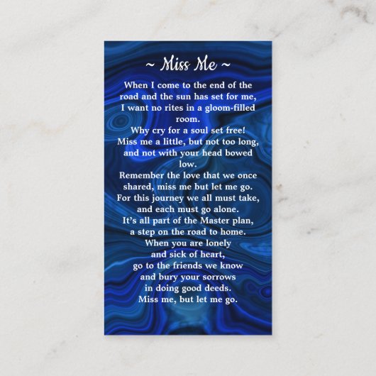 Funeral Memorial Prayer Kaart Blue Marble Photo Contactkaartje (Achterkant)