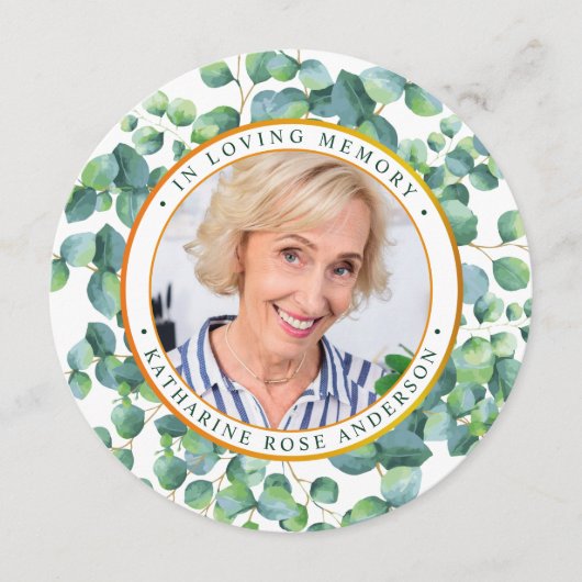 Funeral Memorial Prayer Kaart Eucalyptus Gold Foto (Voorkant)