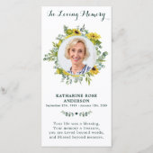 Funeral Memorial Prayer Kaart Eucalyptus Sunflower (Voorkant)