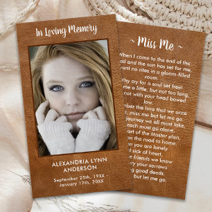 Funeral Memorial Prayer Kaart Sympathie Leather