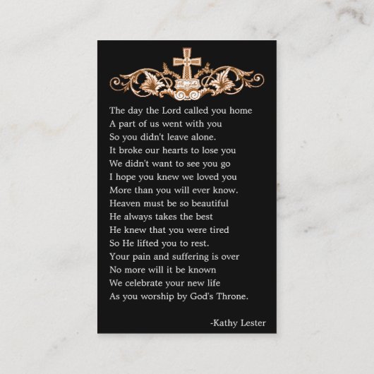 Funeral Memorial Prayer Photo Card Visitekaartje (Achterkant)