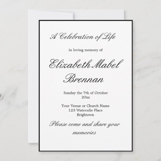 Funeral Memorial Simple Black and White Photo Kaart (Achterkant)