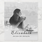 Funeral Memorial Simple Black and White Photo Wijn Etiket (Enkel label)