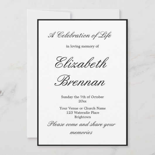 Funeral Memorial Simple Photo Elegant Invitation Kaart (Achterkant)