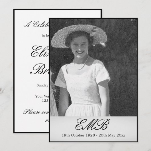 Funeral Memorial Simple Photo Elegant Invitation Kaart (Voorkant / Achterkant)