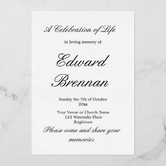 Funeral Memorial Simple Photo Folie Uitnodiging (Achterkant)