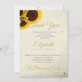 Funeral Memorial Sunflower Rustic Dank u Bedankkaart