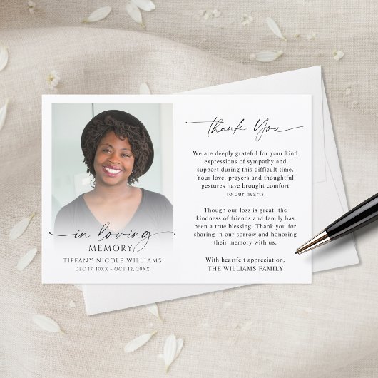 Funeral Memorial Thank You In Loving Memory Photo  Bedankkaart