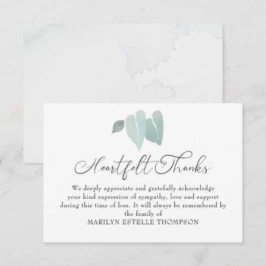 Funeral Memorial Waterverf Broken Heart Leaves Bedankkaart (Voorkant / Achterkant)