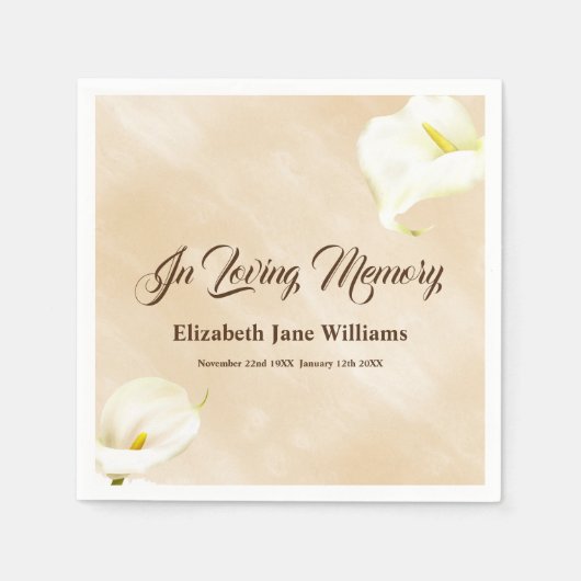 Funeral Memorial | Waterverf Lily Napkins Servet (Voorkant)