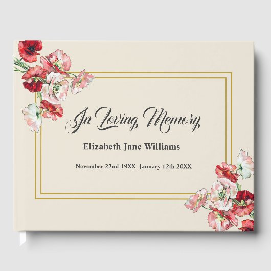Funeral Memorial | Waterverf papaver Gastenboek (Voorkant)