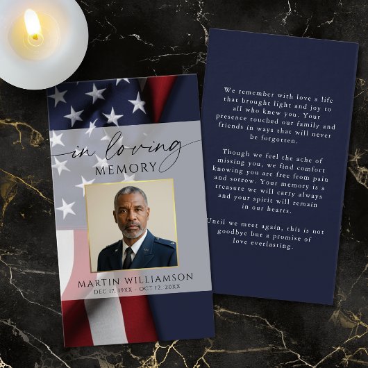 Funeral Military US Flag Photo Prayer Card Visitekaartje