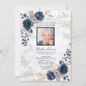 Funeral Navy Blue Blush Pink Marble Floral Foto Kaart (Voorkant)