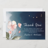Funeral Navy Blue Elegant Floral Hartelijk dank Bedankkaart (Voorkant)