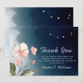 Funeral Navy Blue Elegant Floral Hartelijk dank Bedankkaart (Voorkant / Achterkant)