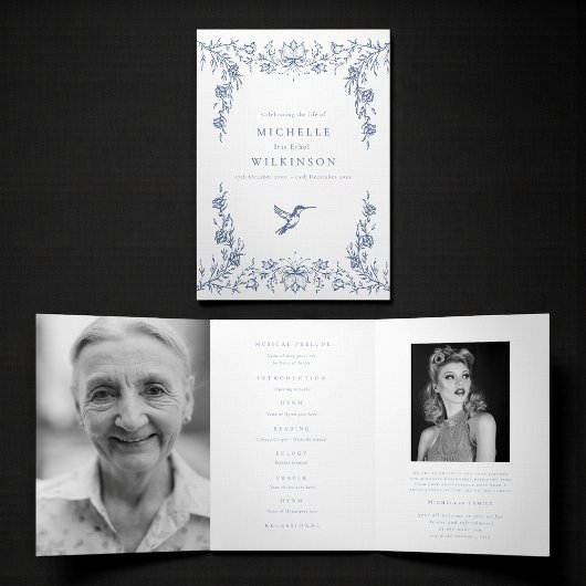 Funeral Obituary Order of Service hummingbird Drieluik Programma