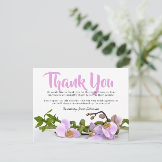 Funeral Orchid Foto Bedankkaart (Staand voorkant)