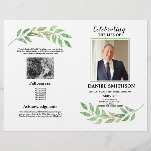 Funeral Order of Service Celebrating Life Leaf Flyer (Voorkant)