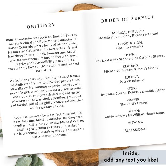 Funeral Order of Service, Elegant Memorial Program