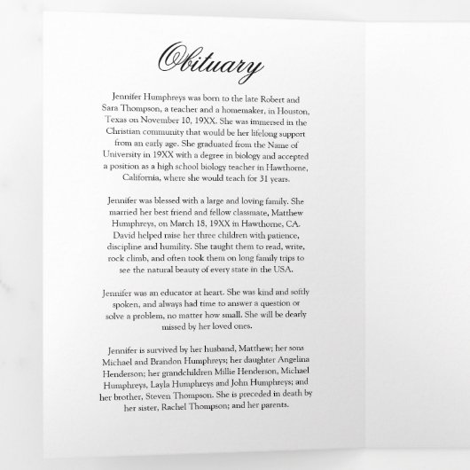 Funeral Order of Service Eulogy Photo Collage Drieluik Uitnodiging (Binnenzijde eerst)