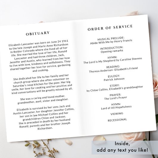 Funeral Order of Service, Floral Memorial Programm