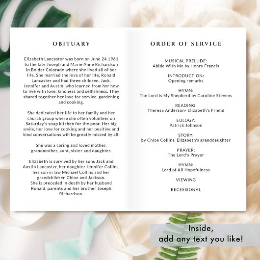 Funeral Order of Service Greenery Memorial Program