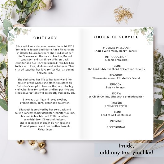 Funeral Order of Service Greenery Memorial Program