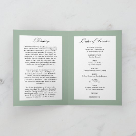 Funeral Order of Service | Groen Memorial-programm Programma (Binnen)