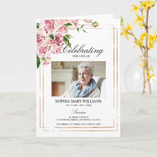 Funeral Order of Service | Herdenking van de roze  Kaart (Gele Bloem)